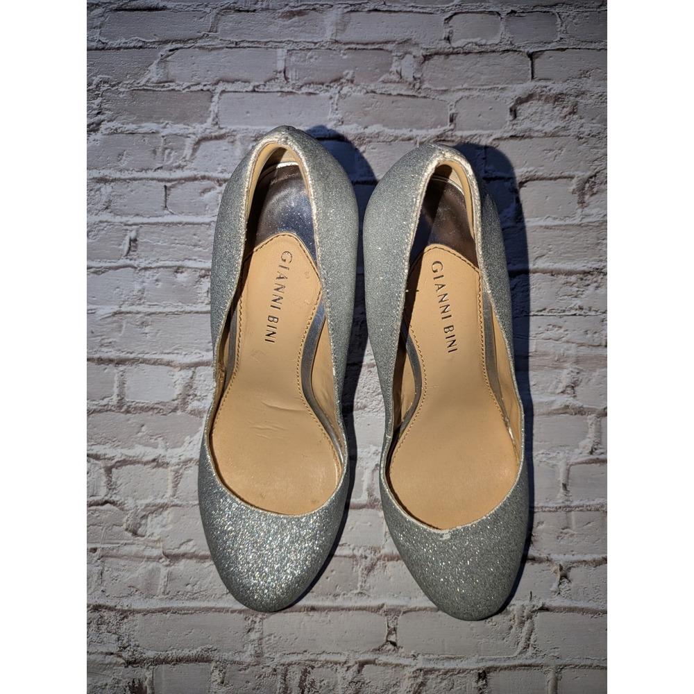Gianni Bini Silver Glitter Platform Pumps Round Toe High Heels Womens 8.5M